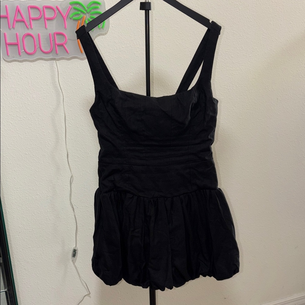 REFORMATION Black Sleeveless Bubble Hem Dress